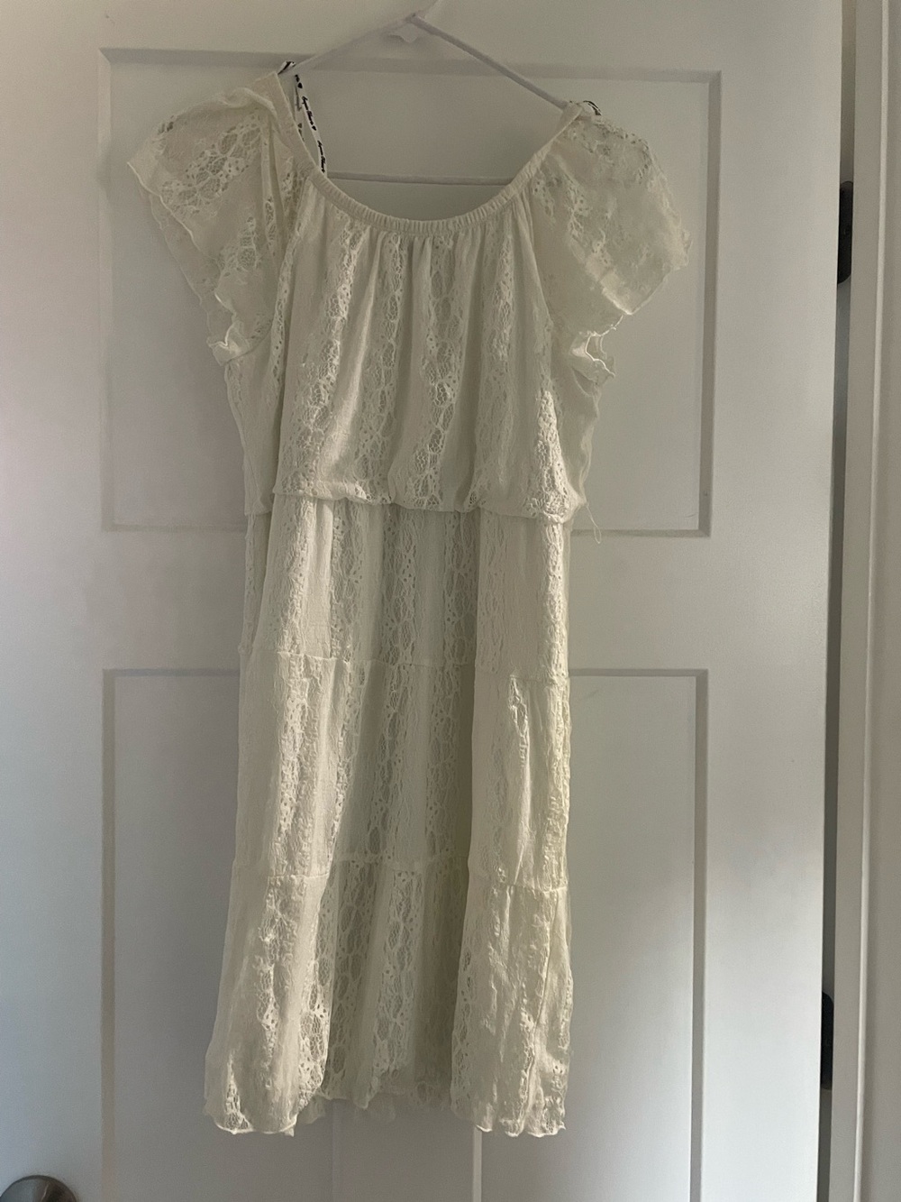 Lace Tiered Off-Shoulder Girl’s Dress - Cream